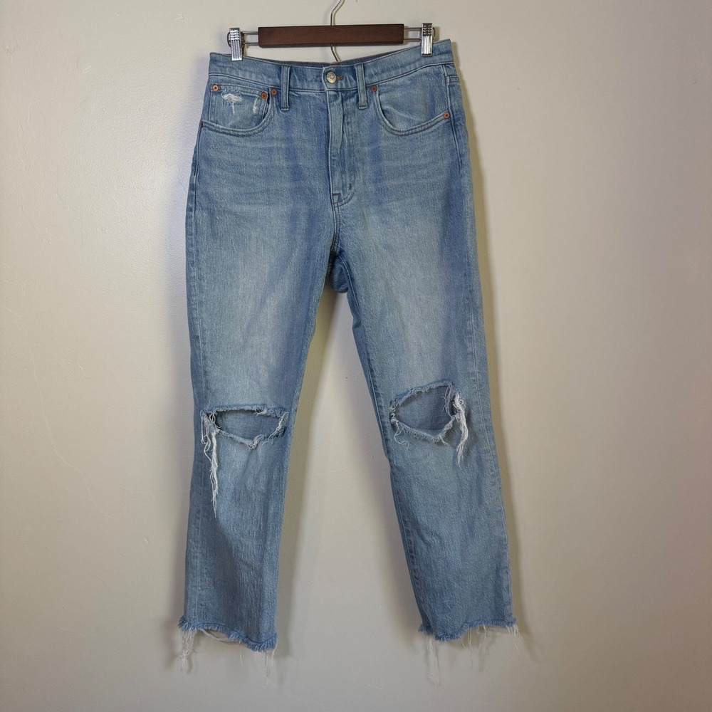 Madewell High-Rise Slim Boyjean Distressed Light Wash Denim Jeans Size 27